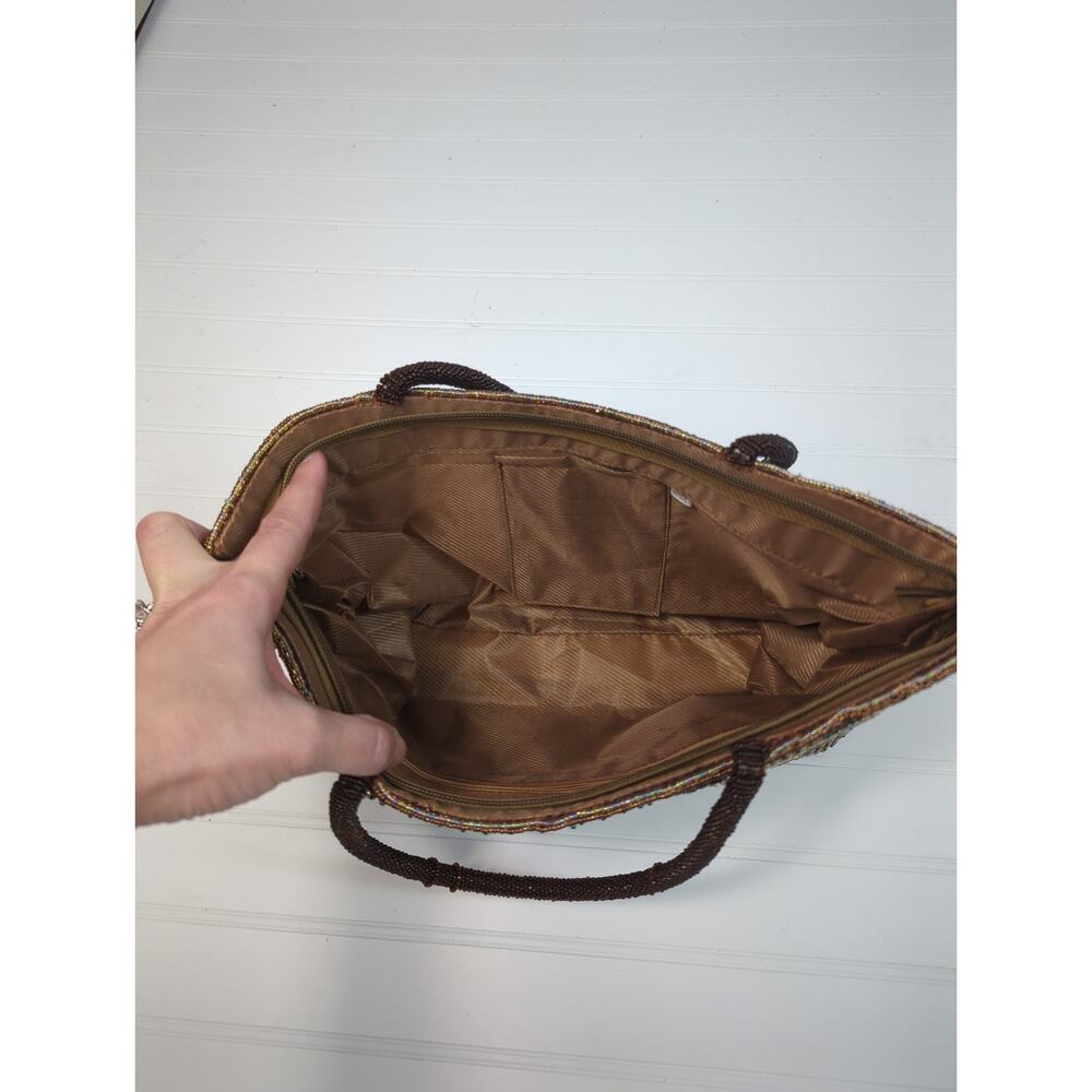 Beaded Sequins Embroidered Top Handle Bag‎ Brown - Picture 7 of 9
